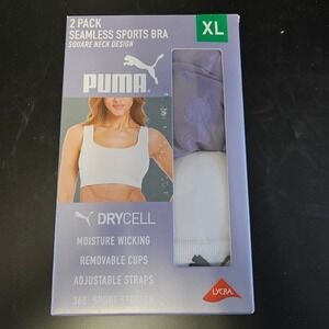 Puma 2 Pack Seamless Sports Bra Square Neck DryCell Moisture Wicking XL